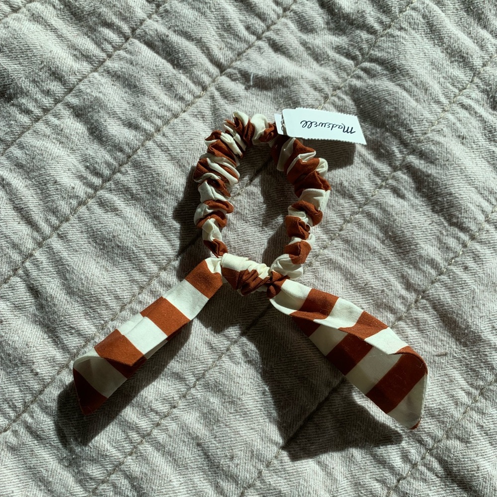 Madewell Brown/Cream Striped Hair Scrunchie with Ribbon